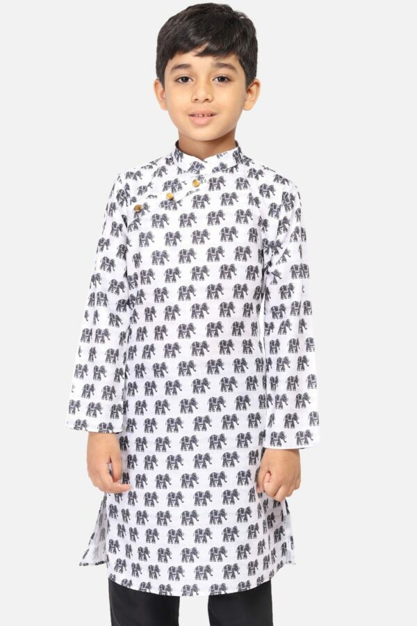 TABARD Boys Black & White Ethnic Motifs Printed Kurta