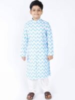 TABARD Boys Blue & White Printed Kurta
