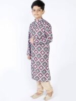 TABARD Boys Green & Pink Geometric Printed Cotton Kurta - Image 5