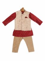 VASTRAMAY SISHU Boys Maroon Ethnic Motifs Woven Design Kurta with Pyjamas - Image 2