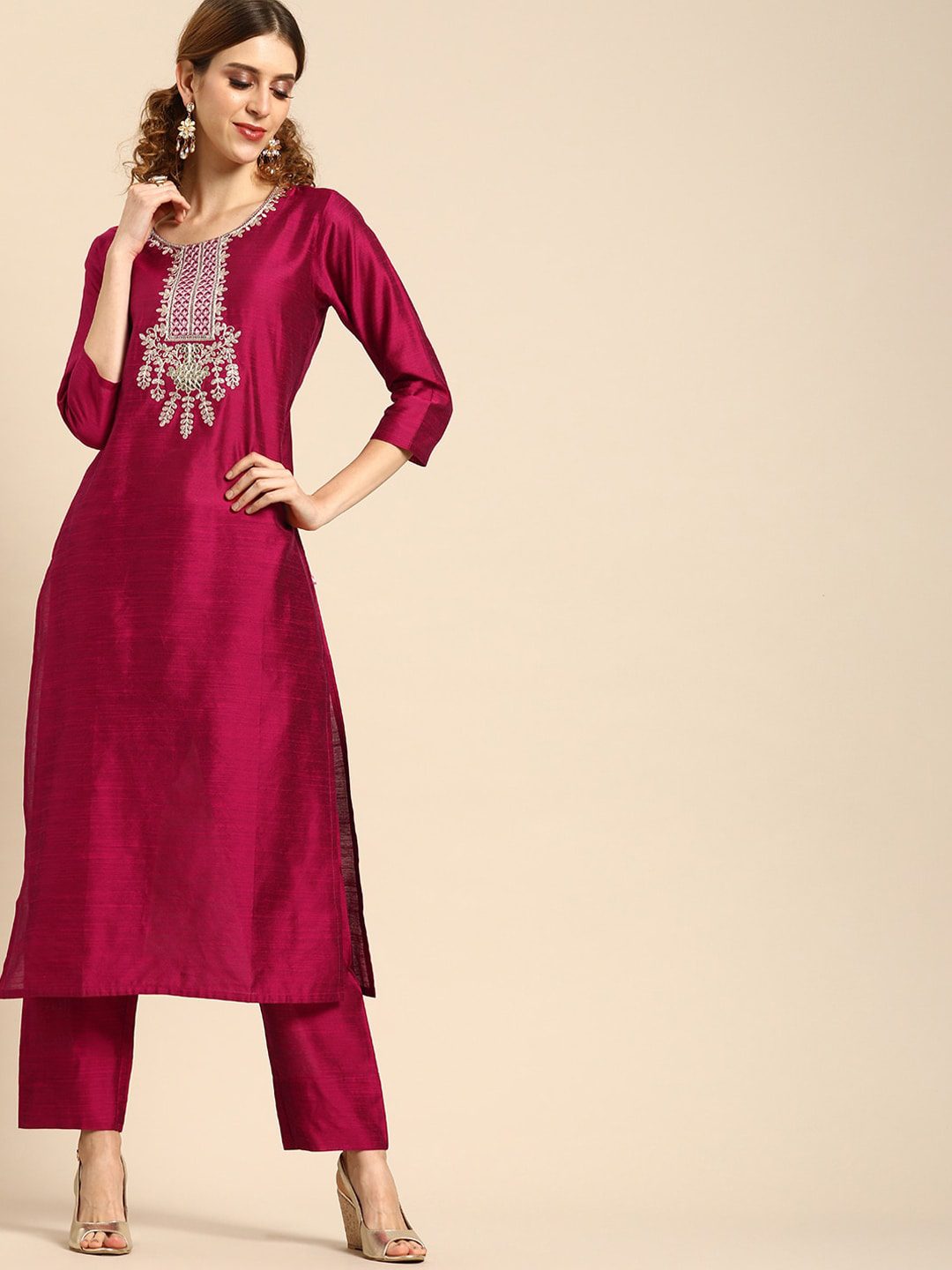 Zinc Embroidered Linen Stitched Kurti with Gold Thread Work - House Of  Calibre