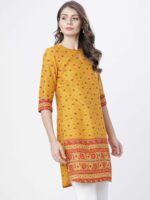 Vishudh Women Mustard Yellow & Red Floral Print Kurti - Image 3