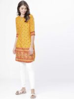 Vishudh Women Mustard Yellow & Red Floral Print Kurti - Image 6