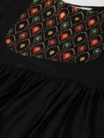 Women Black & Golden Yoke Design A-Line Kurti - Image 2