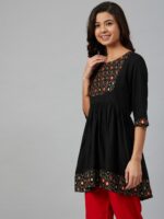 Women Black & Golden Yoke Design A-Line Kurti - Image 3