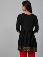 Women Black & Golden Yoke Design A-Line Kurti - Image 4