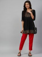Women Black & Golden Yoke Design A-Line Kurti - Image 5
