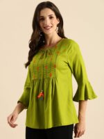 all about you Green Ethnic Motifs Embellished Thread Work Empire Styled Kurti - Image 3