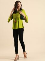 all about you Green Ethnic Motifs Embellished Thread Work Empire Styled Kurti - Image 5
