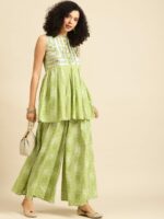 anayna Women Green & White Bandhani Printed Kurta with Palazzos - Image 6