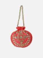 Aditi Wasan Pink & Gold-Toned Embroidered Potli Clutch - Image 3