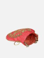 Aditi Wasan Pink & Gold-Toned Embroidered Potli Clutch - Image 4