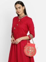 Aditi Wasan Pink & Gold-Toned Embroidered Potli Clutch - Image 6