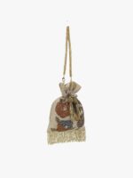 Anekaant Beige & Grey Embellished Tasselled Potli Clutch - Image 3