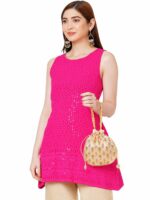 Lavie Gold-Toned & Pink Embroidered Potli Clutch - Image 7