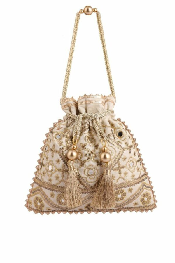 MASQ Beige Embellished Embroidered Potli Clutch