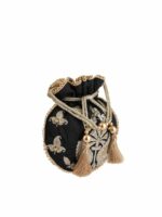 MASQ Black & Gold-Toned Embellished Embroidered Potli Clutch - Image 3