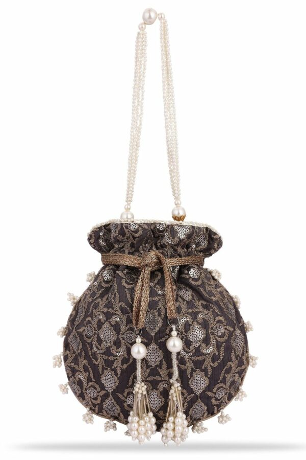 MASQ Black & White Pearl & Sequinned Work Embellished Potli Clutch