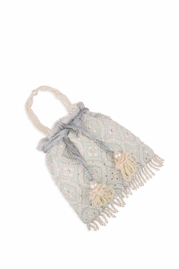 MASQ Blue & Gold-Toned Embellished Embroidered Potli Clutch