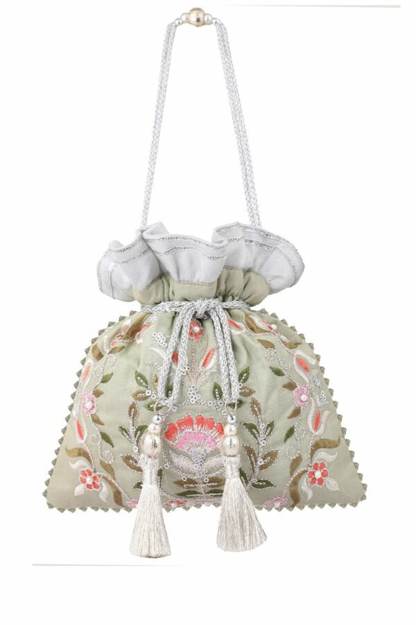 MASQ Green & Pink Embellished Embroidered Potli Clutch