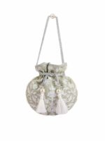 MASQ Green & White Embellished Embroidered Potli Clutch