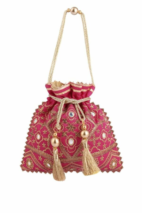 MASQ Pink & Gold-Toned Embellished Embroidered Potli Clutch