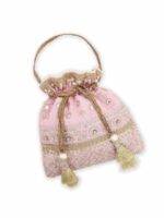 MASQ Pink & Gold-Toned Embellished Potli Clutch