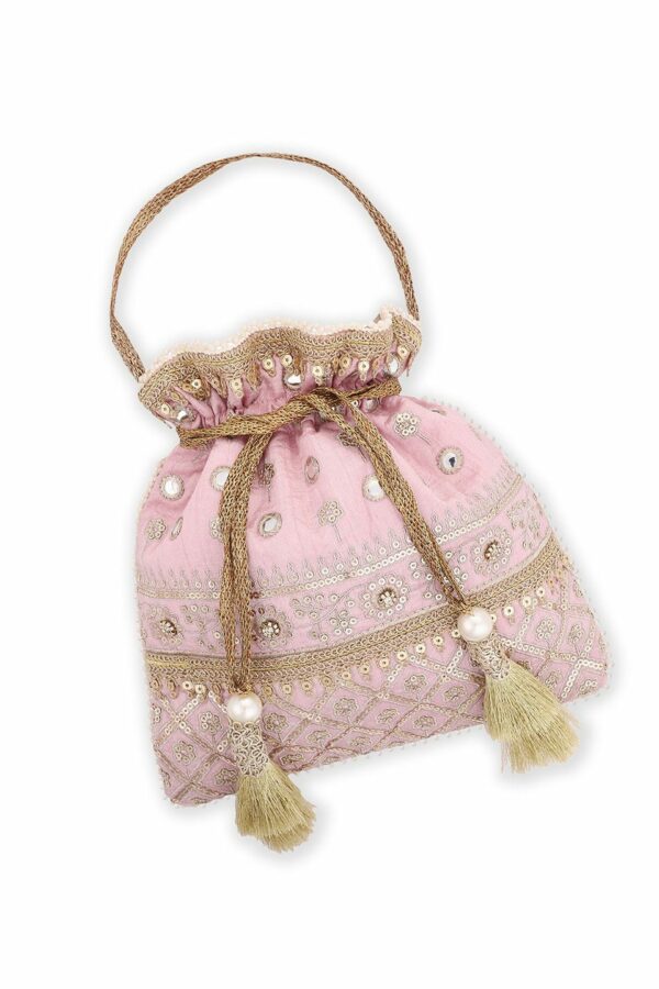 MASQ Pink & Gold-Toned Embellished Potli Clutch