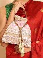 MASQ Pink & Gold-Toned Embellished Potli Clutch - Image 5