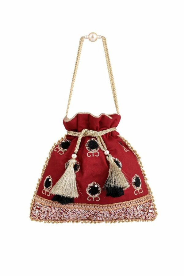 MASQ Red & Black Embellished Embroidered Potli Clutch