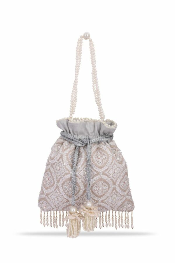 MASQ Tan & White Embroidered Potli Clutch