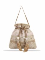 MASQ Women Beige & Gold-Toned Embellished Potli