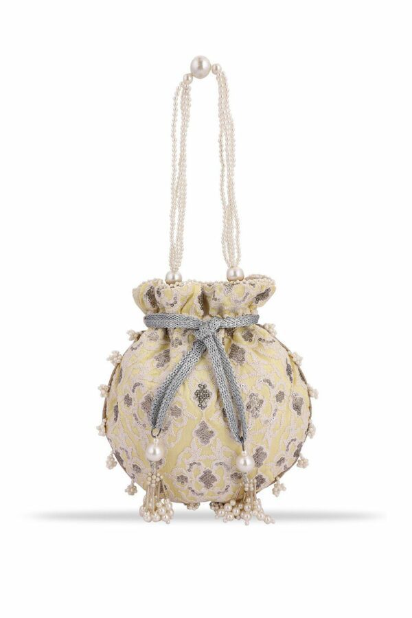 MASQ Women Yellow & Grey Embellished Embroidered Potli Clutch