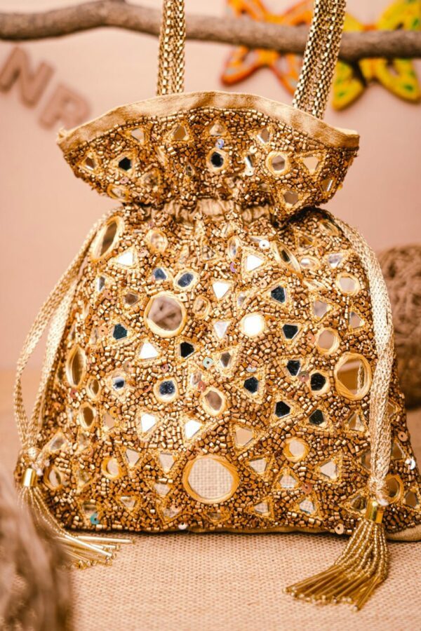 NR By Nidhi Rathi Gold-Toned Embroidered Embellished Potli Clutch