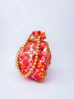 NR By Nidhi Rathi Orange & White Embroidered Embellished Potli Clutch - Image 2