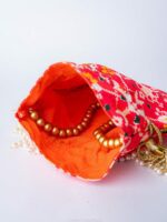 NR By Nidhi Rathi Orange & White Embroidered Embellished Potli Clutch - Image 4