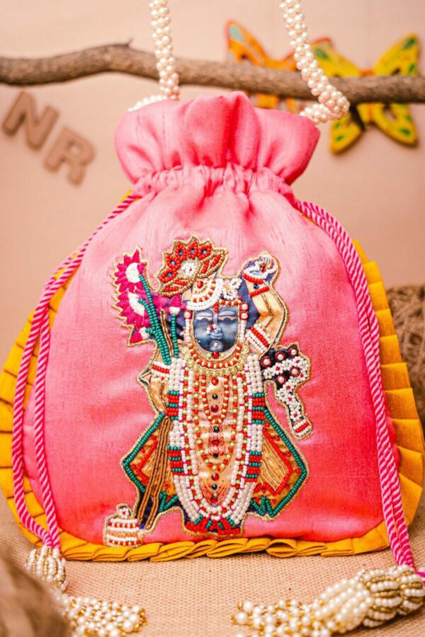NR By Nidhi Rathi Pink & White Embroidered Potli Clutch