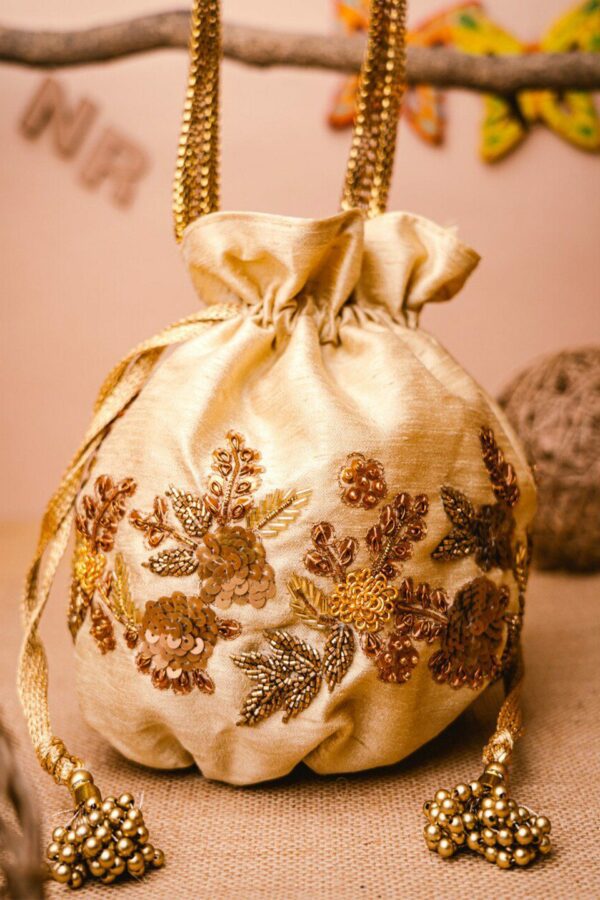 NR By Nidhi Rathi Women Cream Embroidered Potli Bag