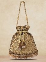 Peora Gold-Toned Embroidered Potli Evening Bag Clutch