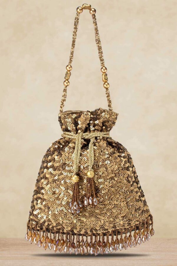 Peora Gold-Toned Embroidered Potli Evening Bag Clutch