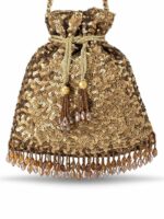 Peora Gold-Toned Embroidered Potli Evening Bag Clutch - Image 5