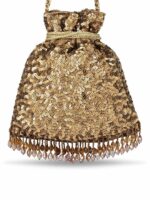 Peora Gold-Toned Embroidered Potli Evening Bag Clutch - Image 6