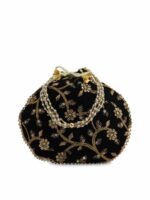 gaura pakhi Black & Gold-Toned Embroidered Potli Clutch