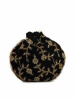 gaura pakhi Black & Gold-Toned Embroidered Potli Clutch - Image 3