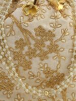 gaura pakhi Cream-Coloured & Gold-Toned Embroidered Potli Clutch - Image 5