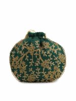 gaura pakhi Green & Gold-Toned Embellished Embroidered Potli Clutch - Image 3