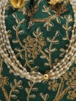 gaura pakhi Green & Gold-Toned Embellished Embroidered Potli Clutch - Image 5