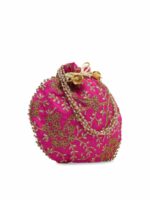 gaura pakhi Pink & White Embellished Potli Clutch - Image 2