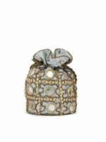 gaura pakhi Women White Embroidered Potli with Wrist Loop - Image 3