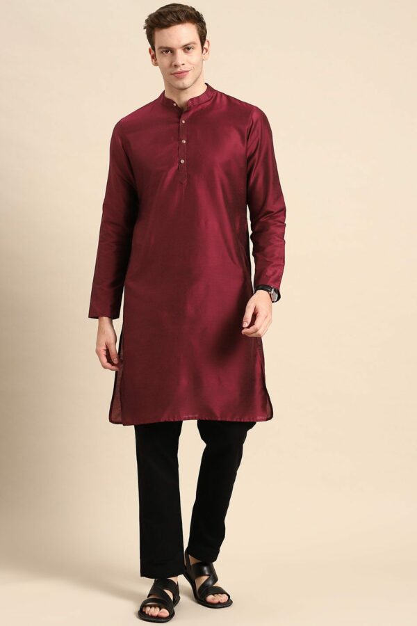 Anouk Men Maroon Cotton Silk Kurta